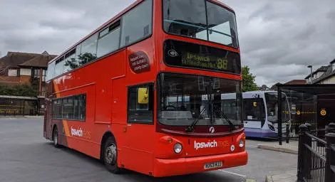 Red bus in Ipswich Bus Station