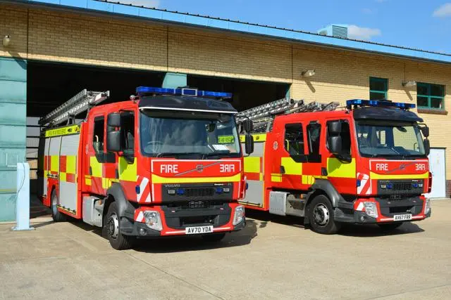 Two fire engines at a fire station