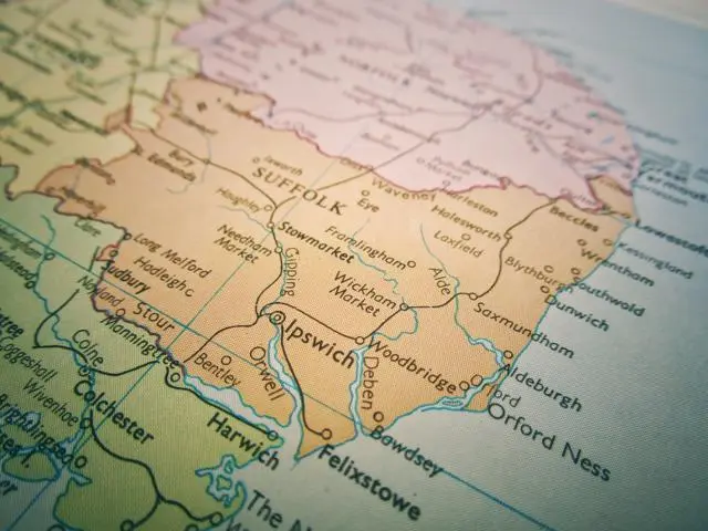 A map of Suffolk.