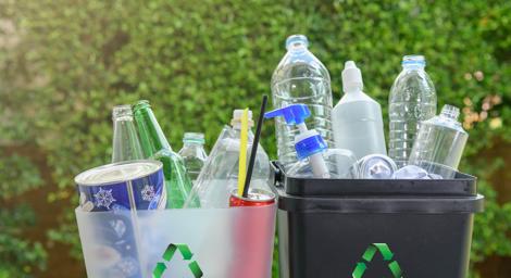 Plastic bottles in a recylcing bin